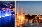 Le fontane danzanti di Verbania e Baveno viste dal lago 